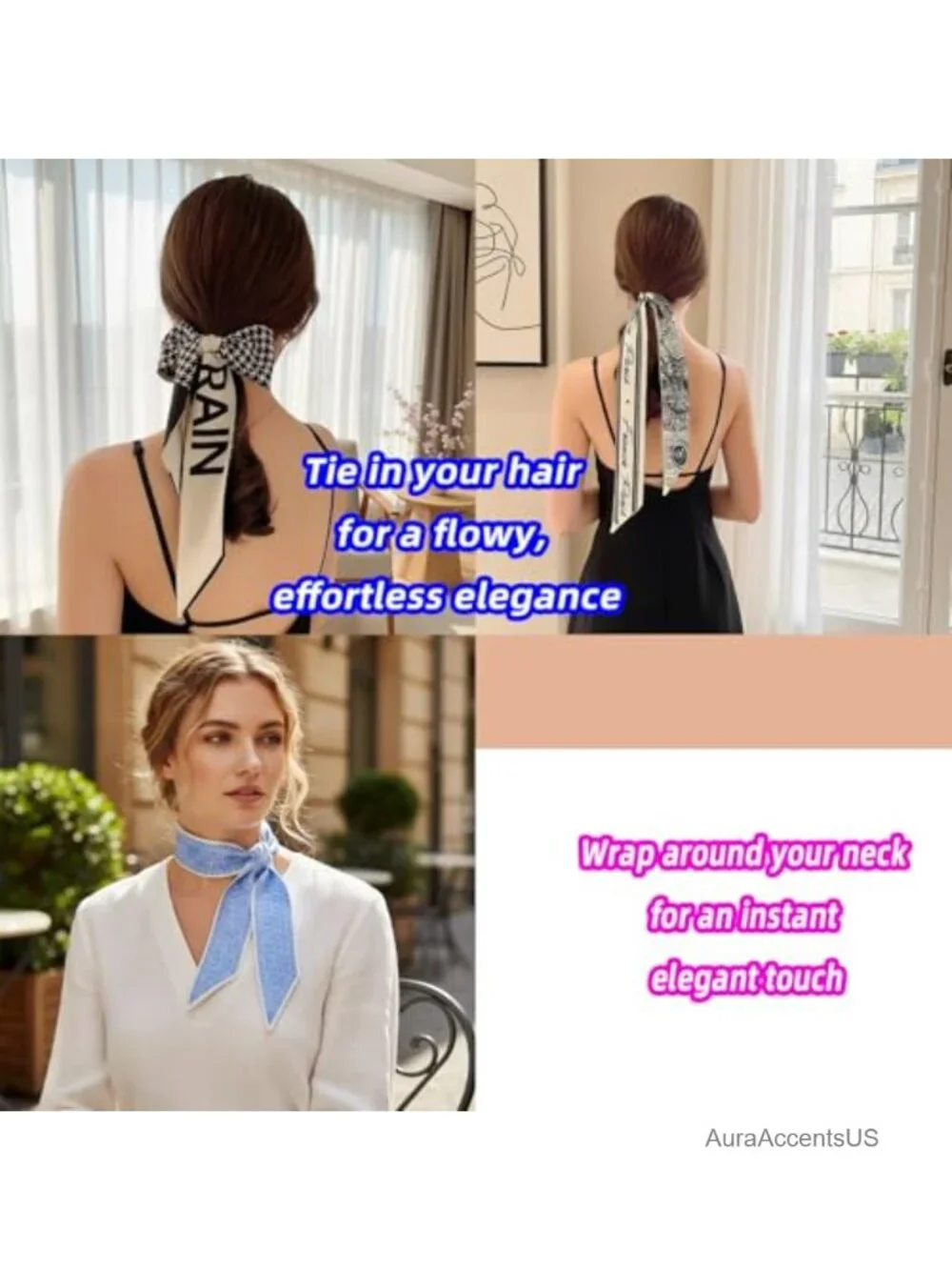 Multifunctional Satin Polyester Fashion Scarves Set, 6-Pack Headbands Hair